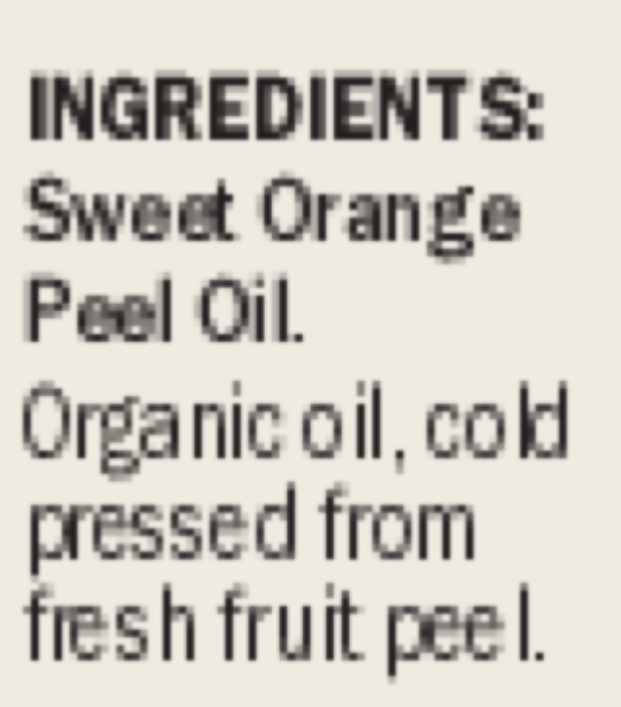 Organic Orange Essential Oil Supplement Facts Label