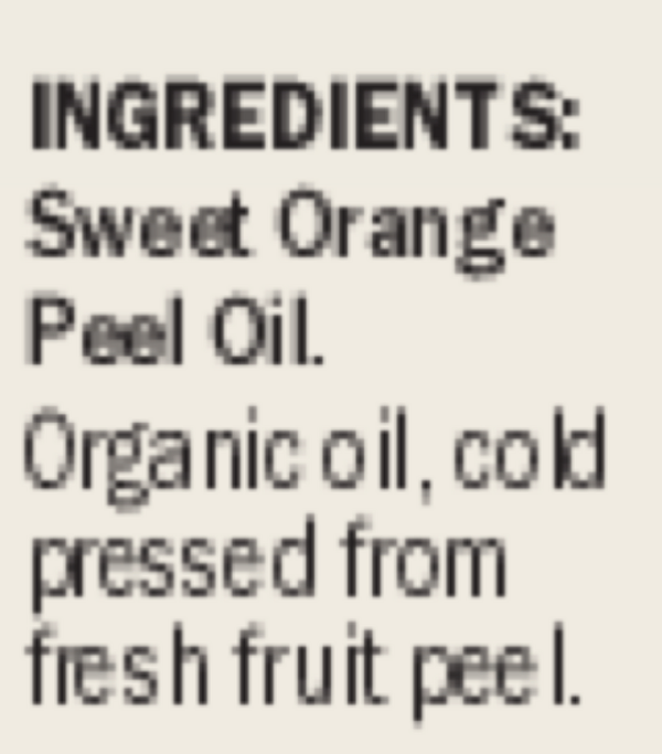 Organic Orange Essential Oil Supplement Facts Label