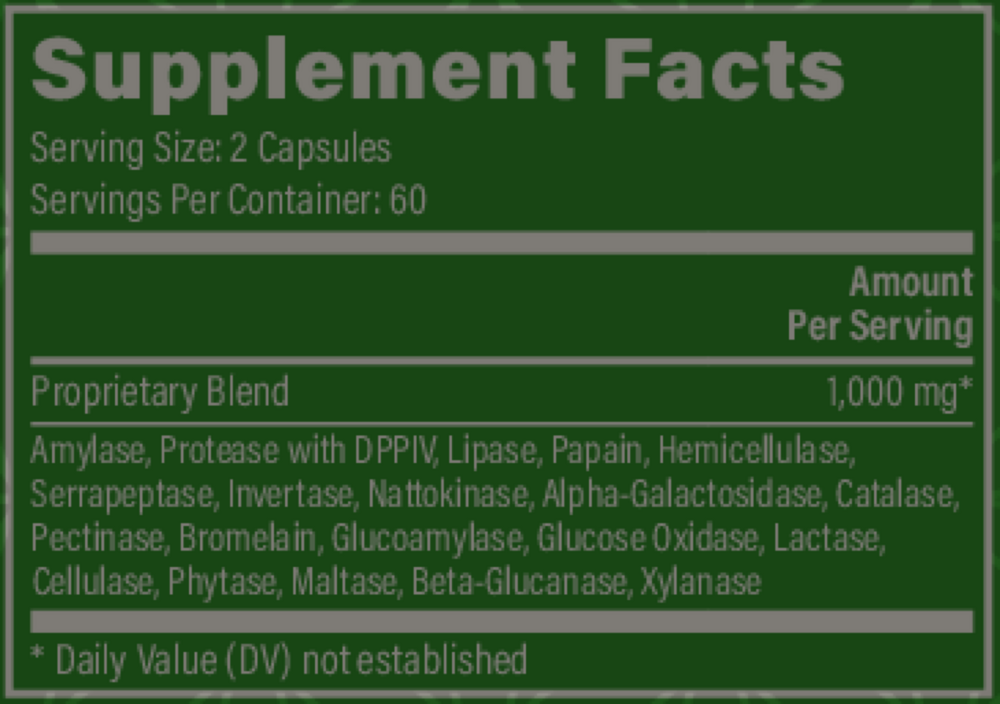 Ultimate Enzymes (Veganzyme) Supplement Facts Label