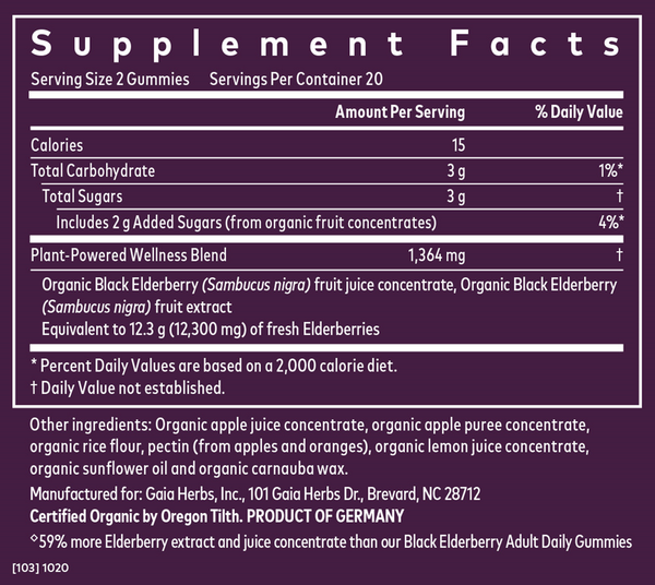 Black Elderberry Extra Strength Supplement Facts Label
