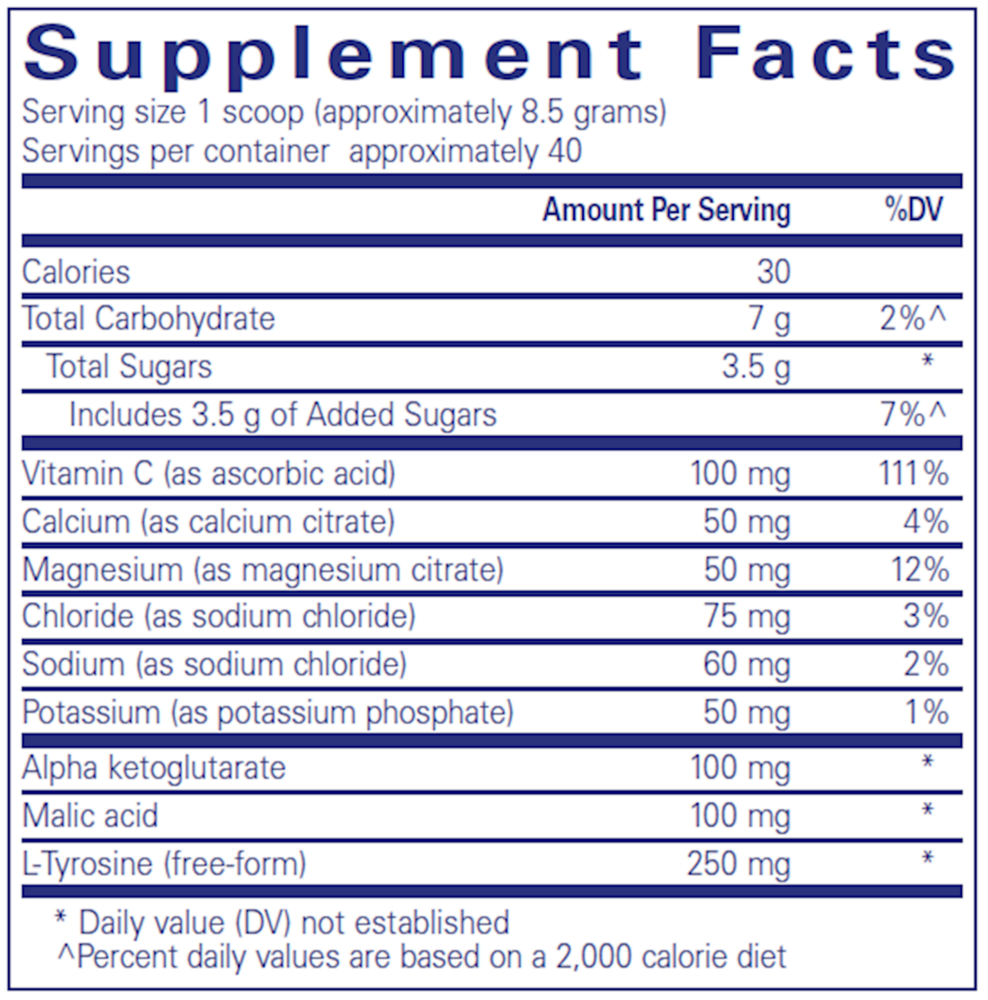 Electrolyte/Energy formula 340 g Supplement Facts Label