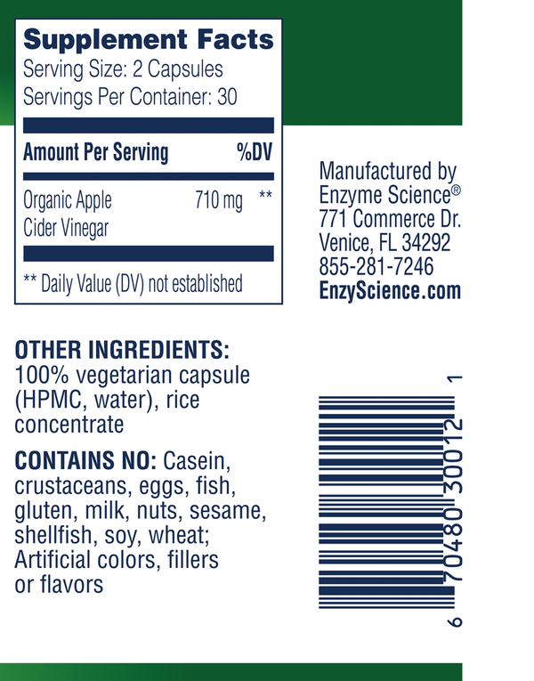 Apple Cider Vinegar Capsules Supplement Facts Label