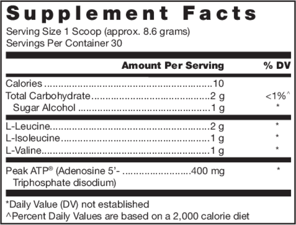 Klean Bcaa-Atp Powder Supplement Facts Label