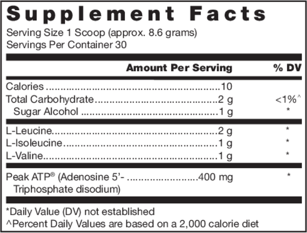 Klean Bcaa-Atp Powder Supplement Facts Label