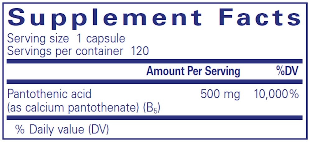 Pantothenic Acid Supplement Facts Label