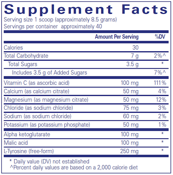 Electrolyte/Energy formula 340 g Supplement Facts Label