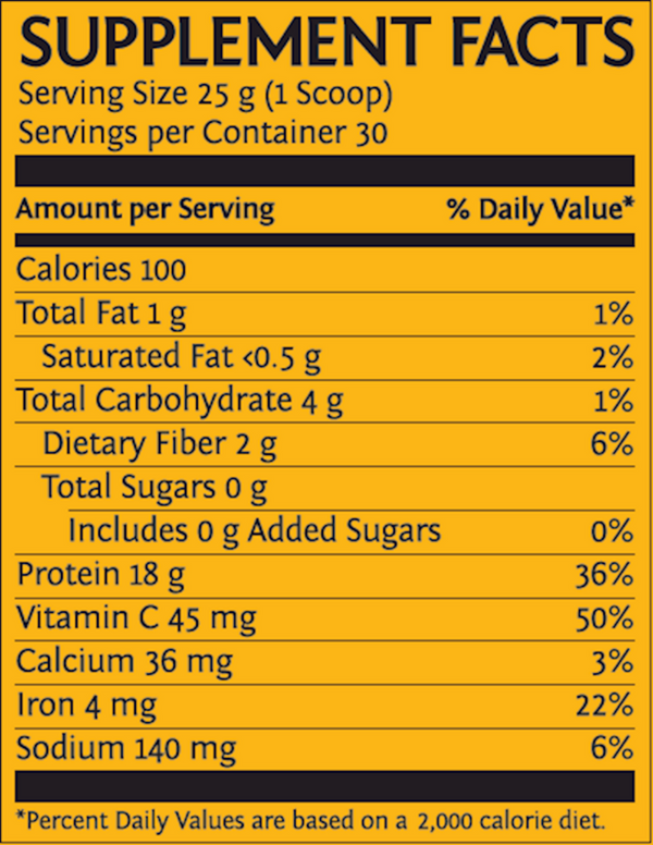 Classic Plus Vanilla Supplement Facts Label