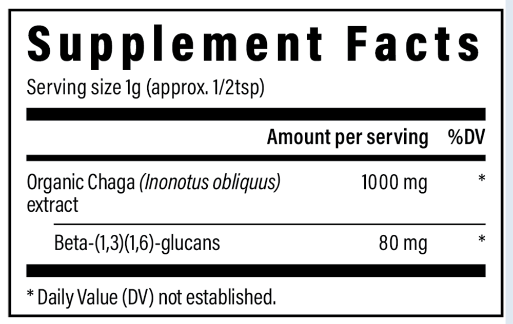 Chaga Extract Powder Supplement Facts Label