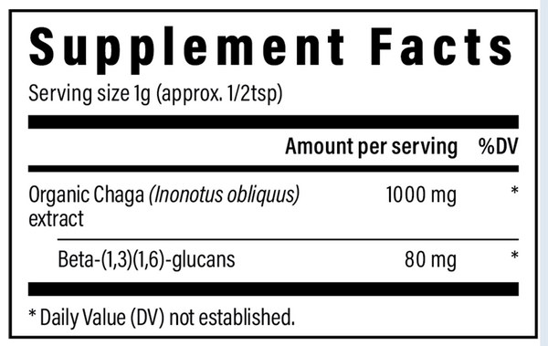 Chaga Extract Powder Supplement Facts Label