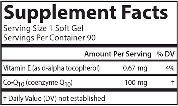 CoQ10 100 mg Supplement Facts Label