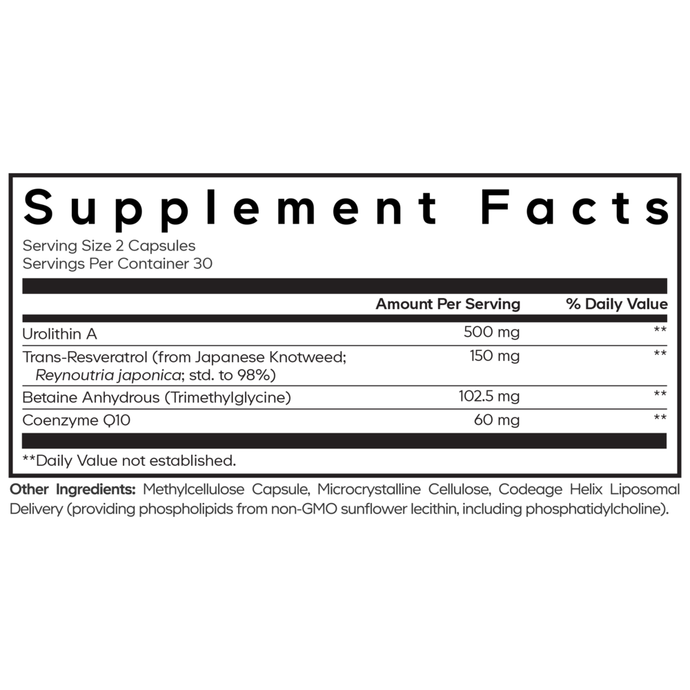 Liposomal Urolithin A Supplement Facts Label
