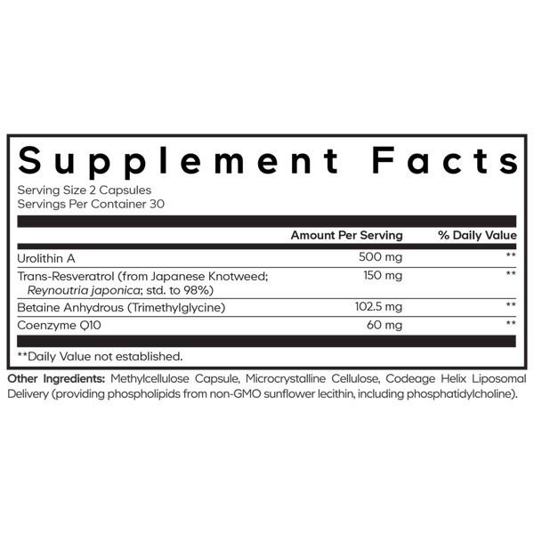 Liposomal Urolithin A Supplement Facts Label
