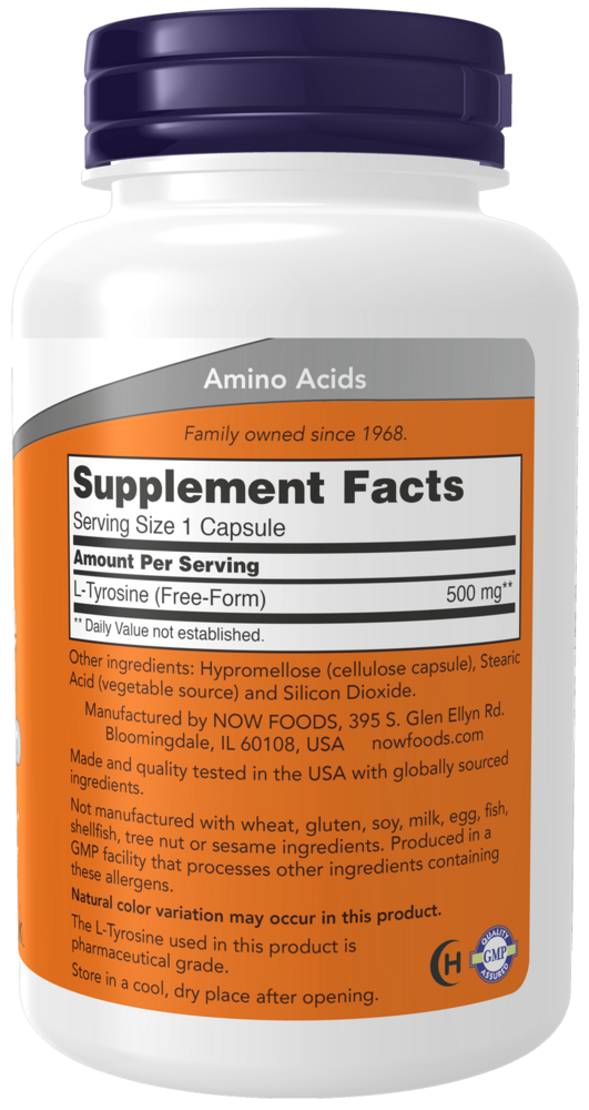 L-Tyrosine 500 mg Supplement Facts Label