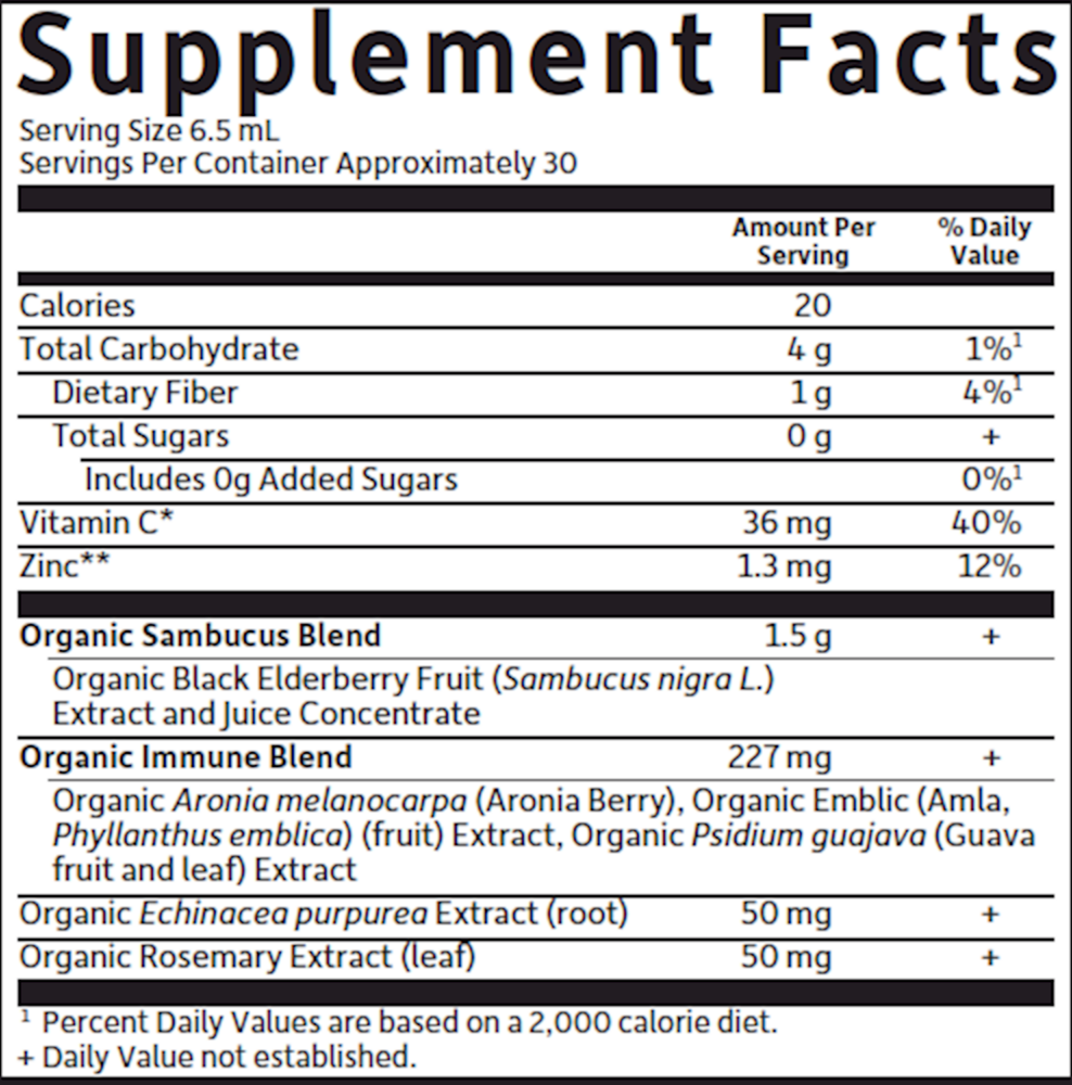 Organics Elderberry Immune Syrup Supplement Facts Label