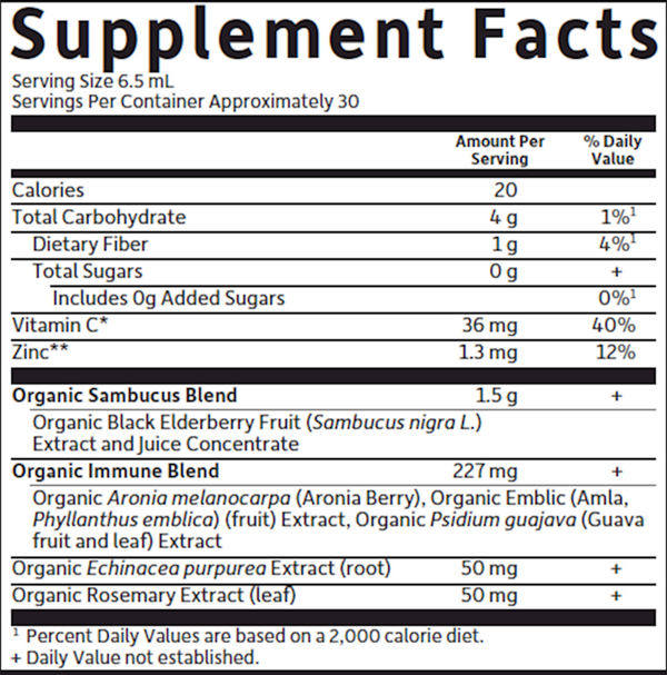 Organics Elderberry Immune Syrup Supplement Facts Label