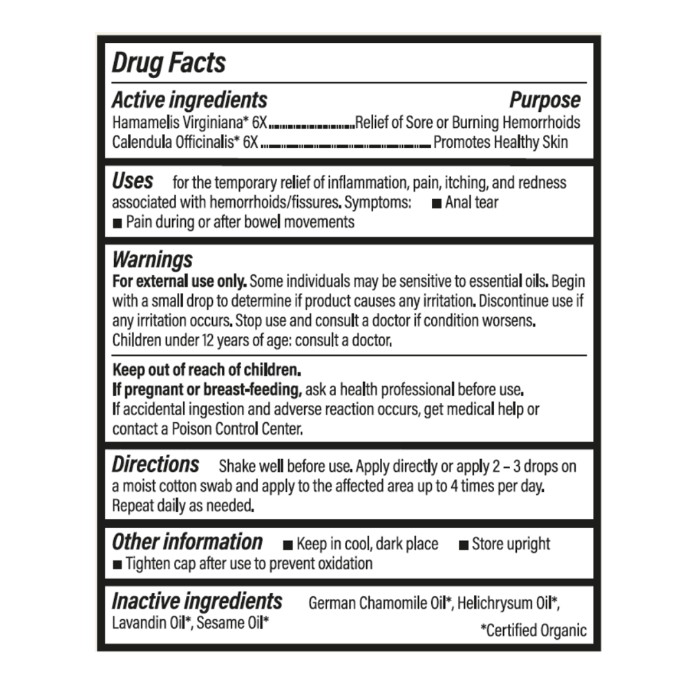 Fissure Control Supplement Facts Label