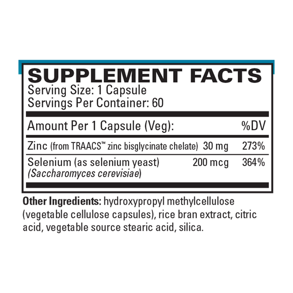 Zinc plus Selenium Supplement Facts Label