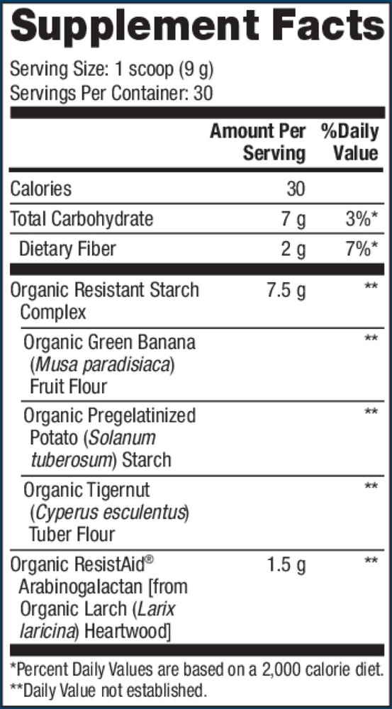 Organic Resistant Starch Complex Supplement Facts Label