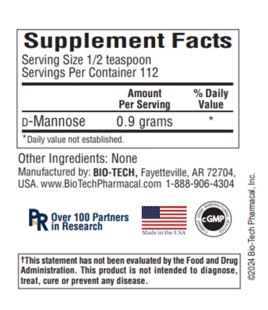 D-Mannose Powder Supplement Facts Label