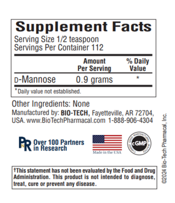 D-Mannose Powder Supplement Facts Label
