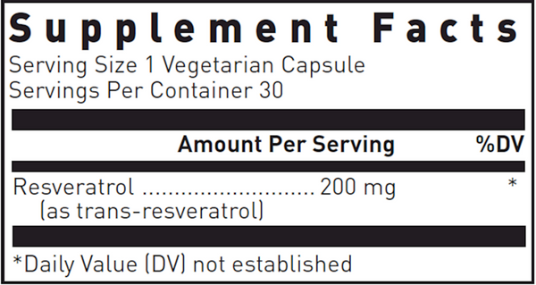 Resveratrol 30's Supplement Facts Label