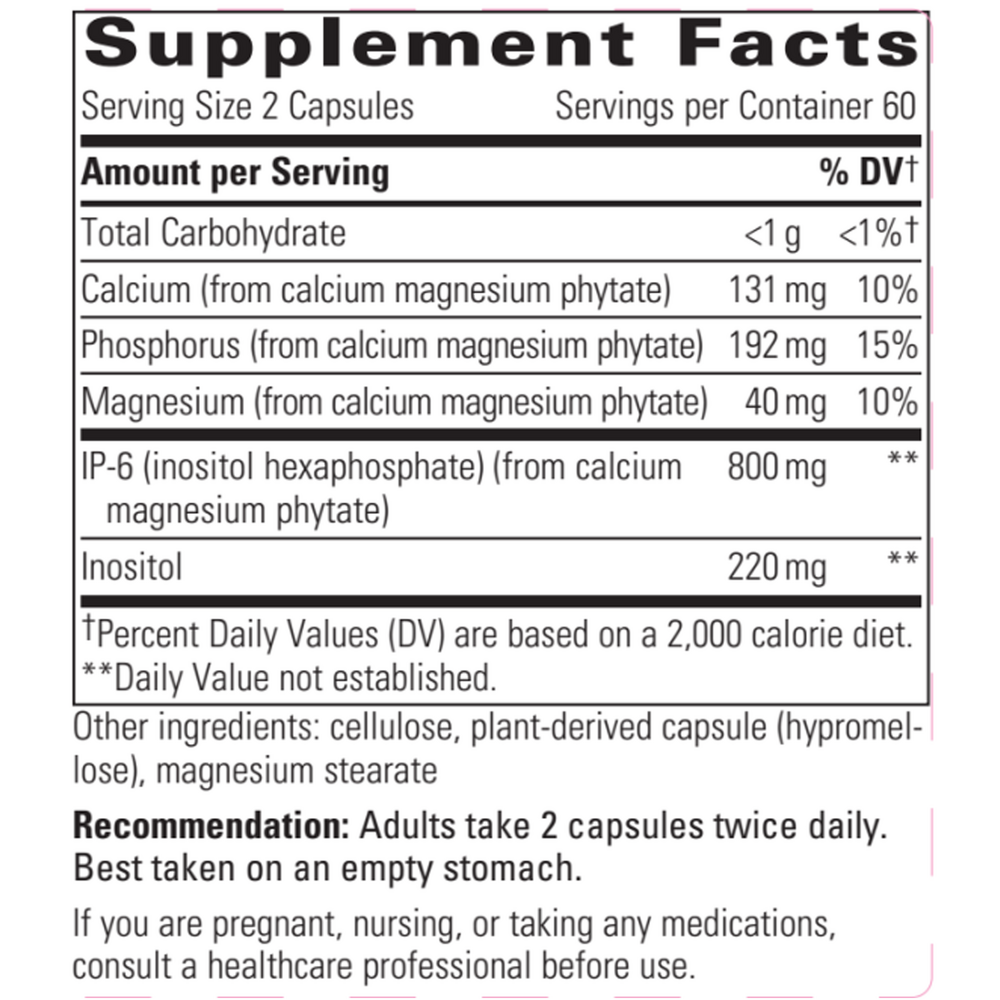 Cellular Forte IP-6 & Inositol Supplement Facts Label