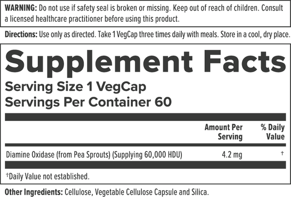 DAO Enzyme Supplement Facts Label