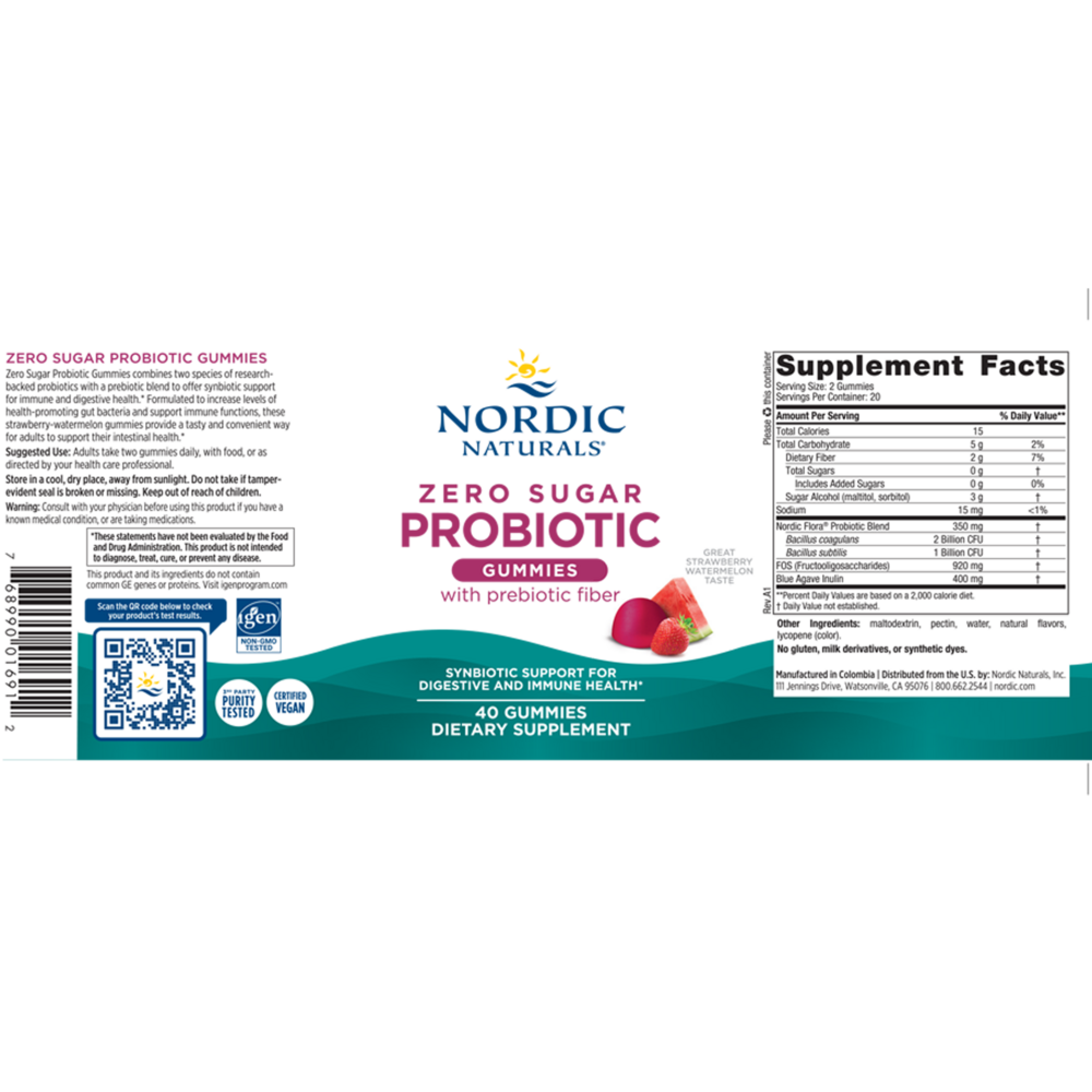 Zero Sugar Probiotic Gummies Supplement Facts Label