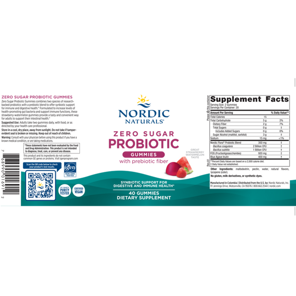 Zero Sugar Probiotic Gummies Supplement Facts Label
