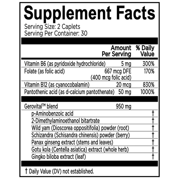 Gerovital GH3 Supplement Facts Label