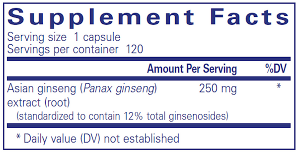 Panax Ginseng Supplement Facts Label