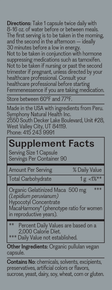 FemmenessencePRO Harmony Supplement Facts Label