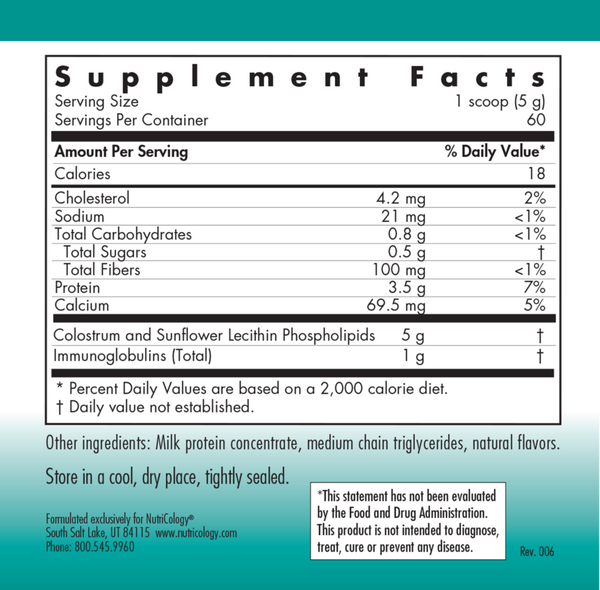 Phospholipid Colostrum Supplement Facts Label