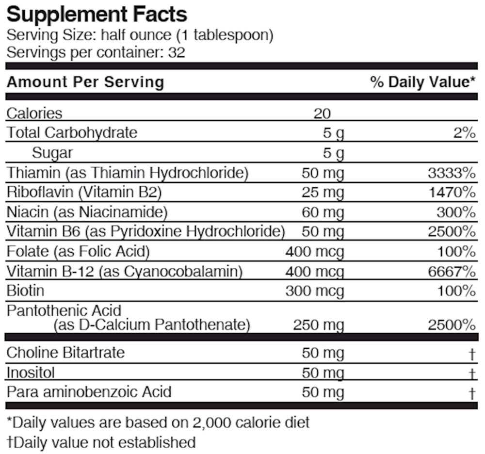 Ultra B Complex Supplement Facts Label