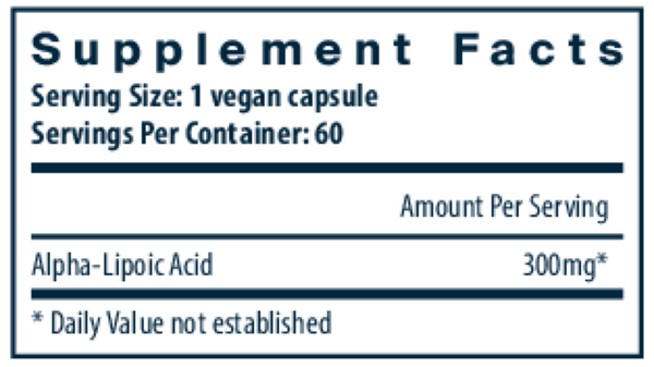 Lipoic Acid 300 mg Supplement Facts Label
