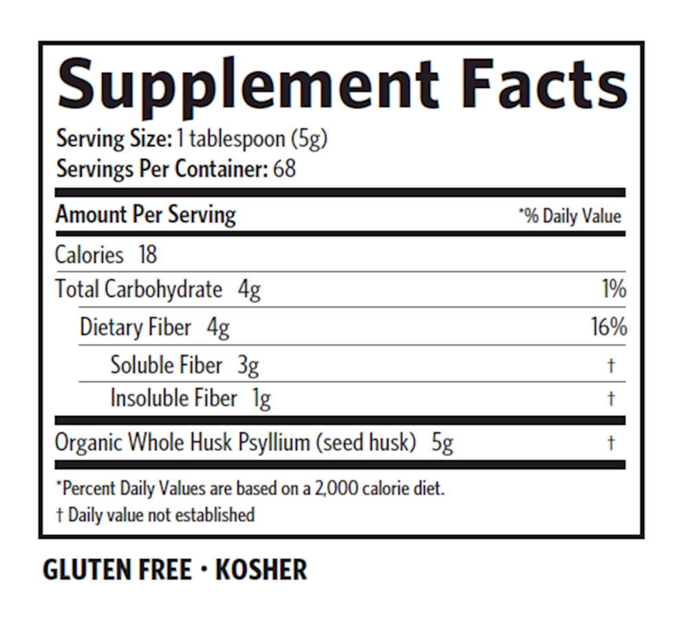 Organic Whole Husk Psyllium Supplement Facts Label
