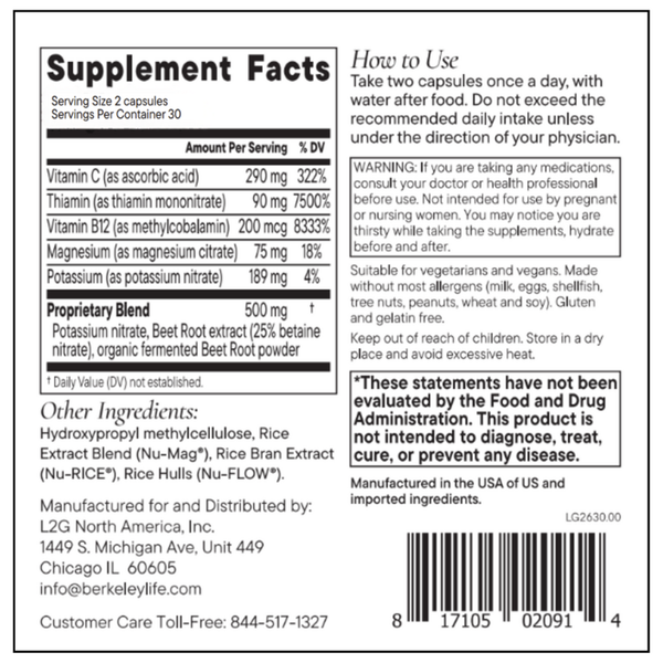 Nitric Oxide Foundation Supplement Facts Label