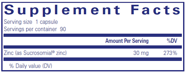 UltraZin Zinc 90's Supplement Facts Label