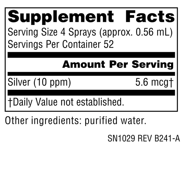 Wellness Coll Silver Nasal Spray Supplement Facts Label