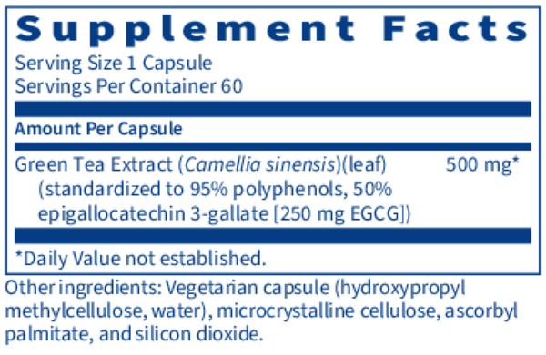 Green Tea Extract Supplement Facts Label