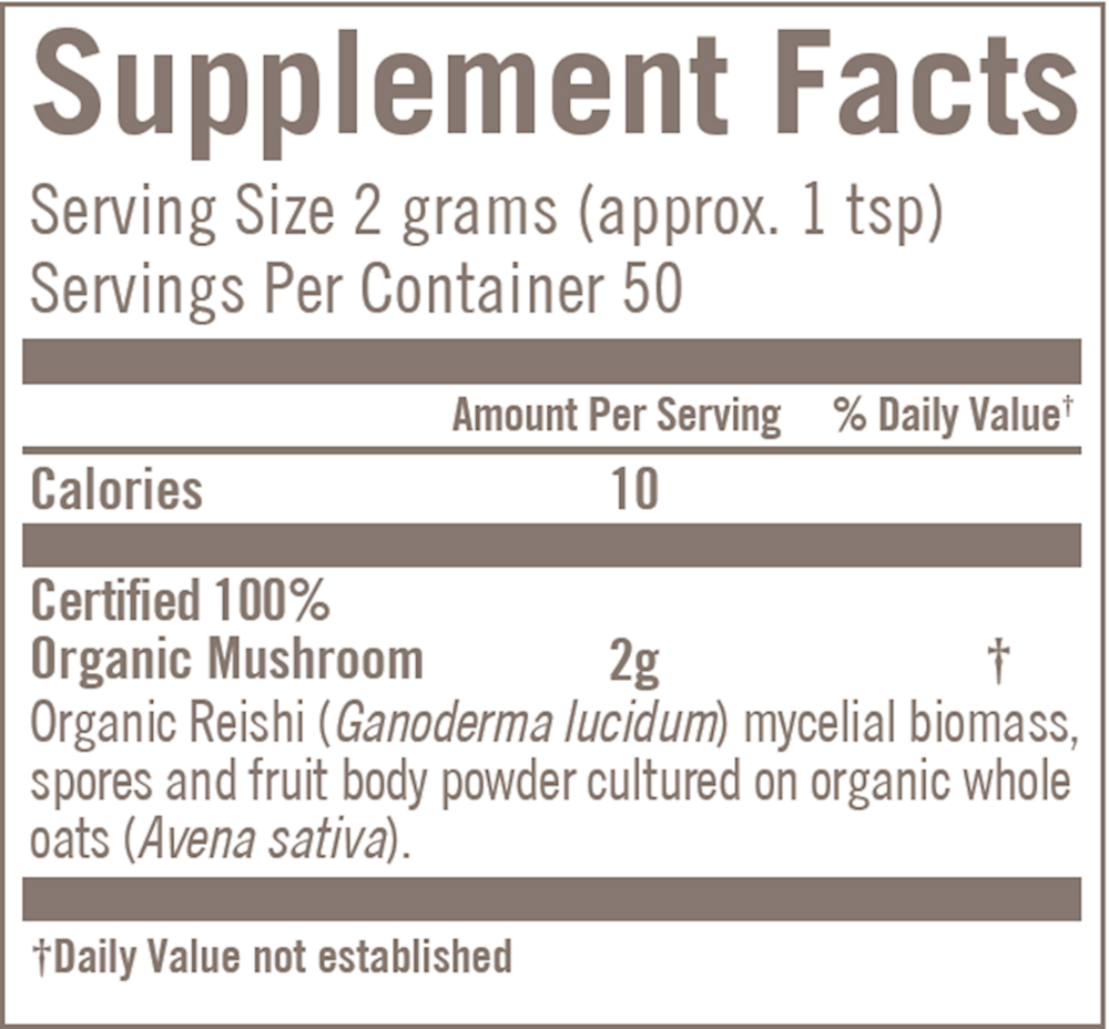 Reishi (Ganoderma lucidum) Supplement Facts Label
