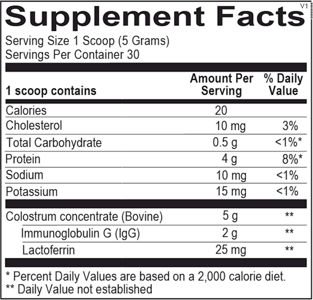 IgG Protect Powder Supplement Facts Label