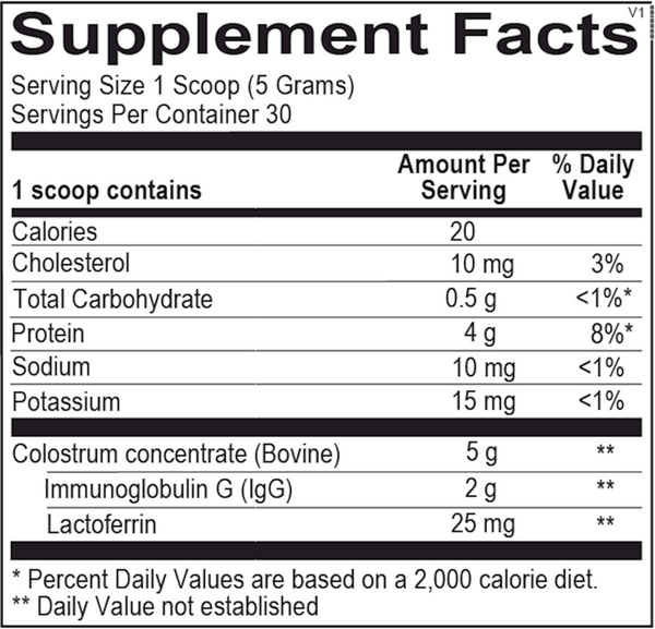 IgG Protect Powder Supplement Facts Label