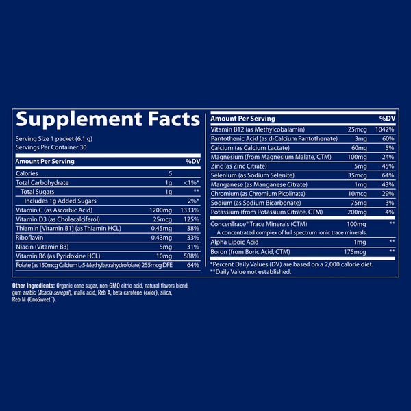Power Pak Tangerine Supplement Facts Label