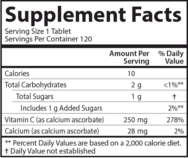 Kids Chewable Vitamin C 250 mg Supplement Facts Label