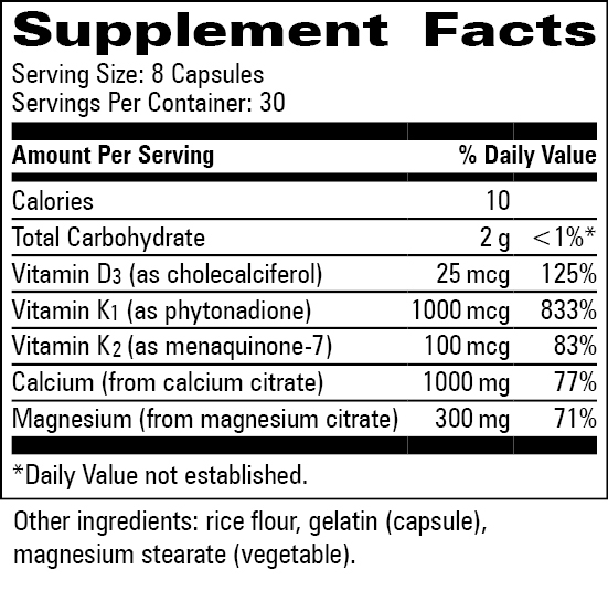 Osteo-Mins PM with D and K1, K2 Supplement Facts Label
