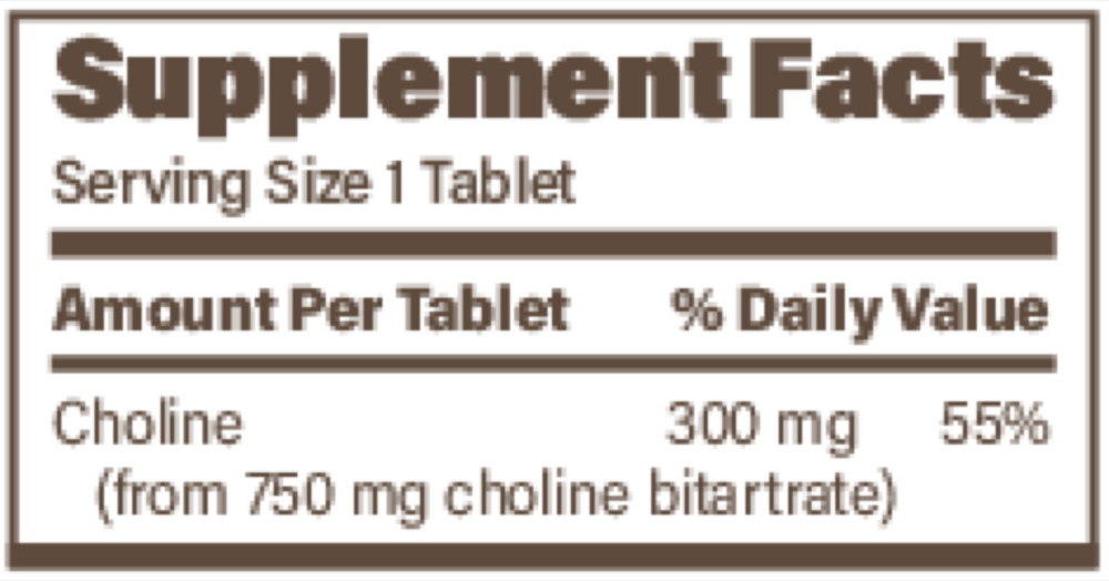 Choline SR Supplement Facts Label
