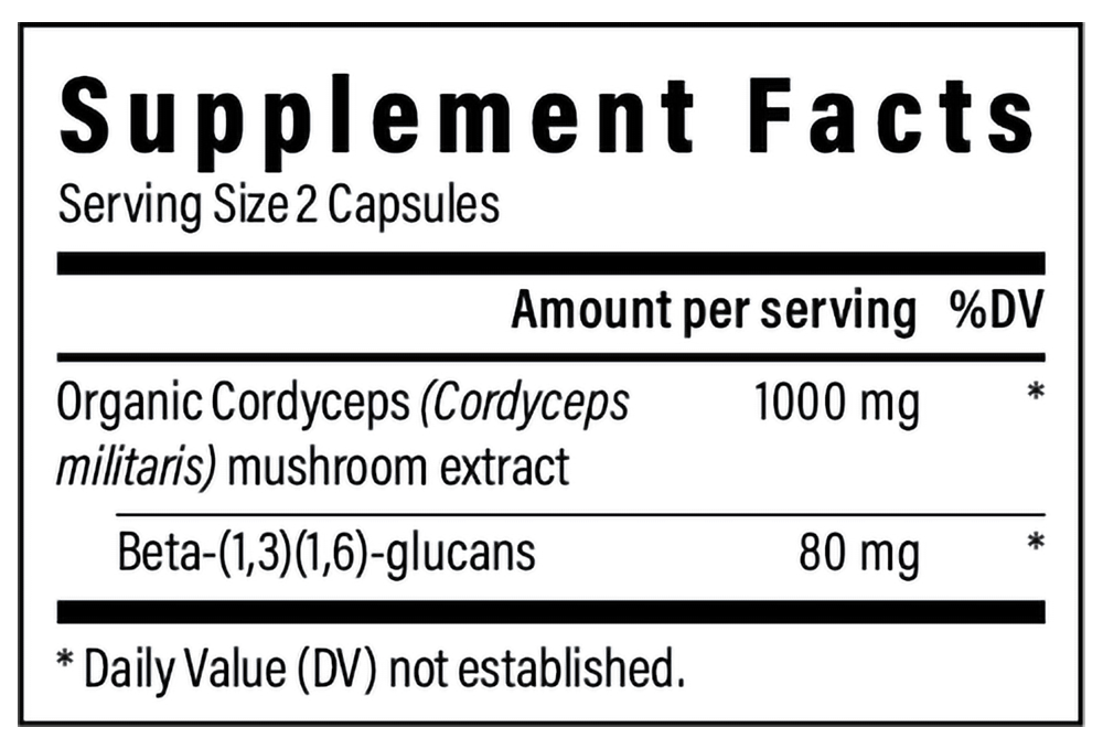 Cordyceps Mushroom Extract Capsules Supplement Facts Label