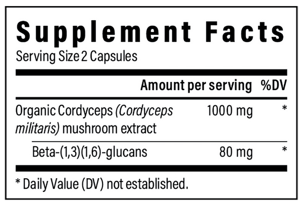 Cordyceps Mushroom Extract Capsules Supplement Facts Label