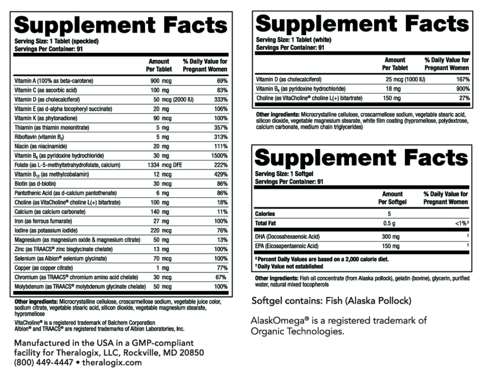 TheraNatal Complete Prenatal Vitamins Supplement Facts Label